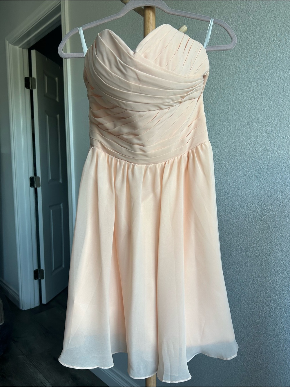 Strapless Peach Chiffon Evening Dress